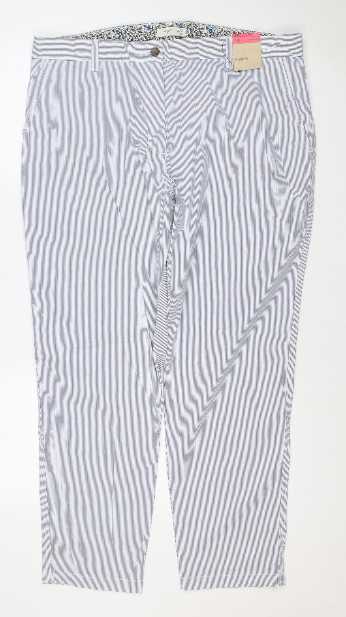 Marks & Spencer Women’s Blue Stripe Size 18 Regular Chino Trousers