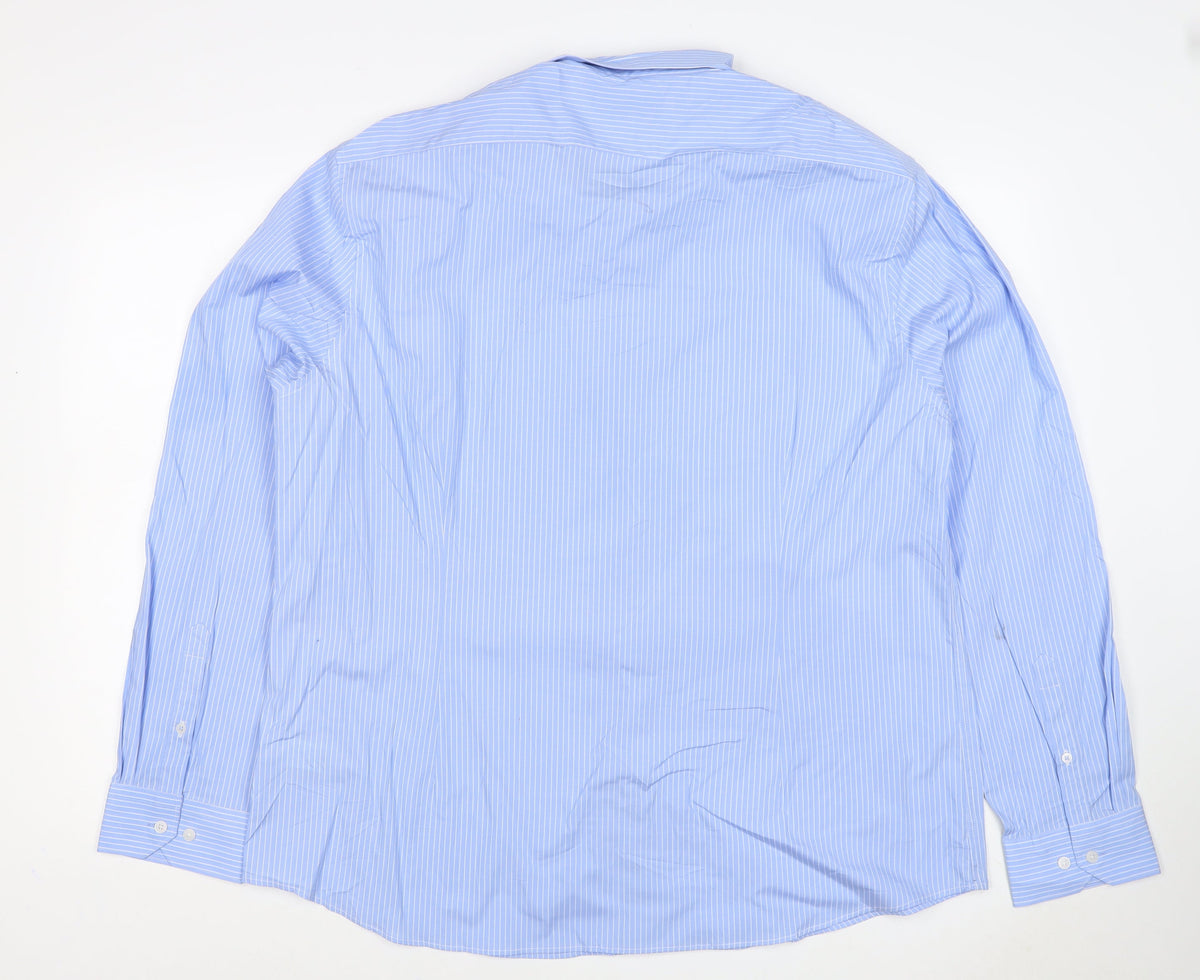 Marks & Spencer Men Blue Stripe 3XL Slim Fit Stretch Button-Down Shirt