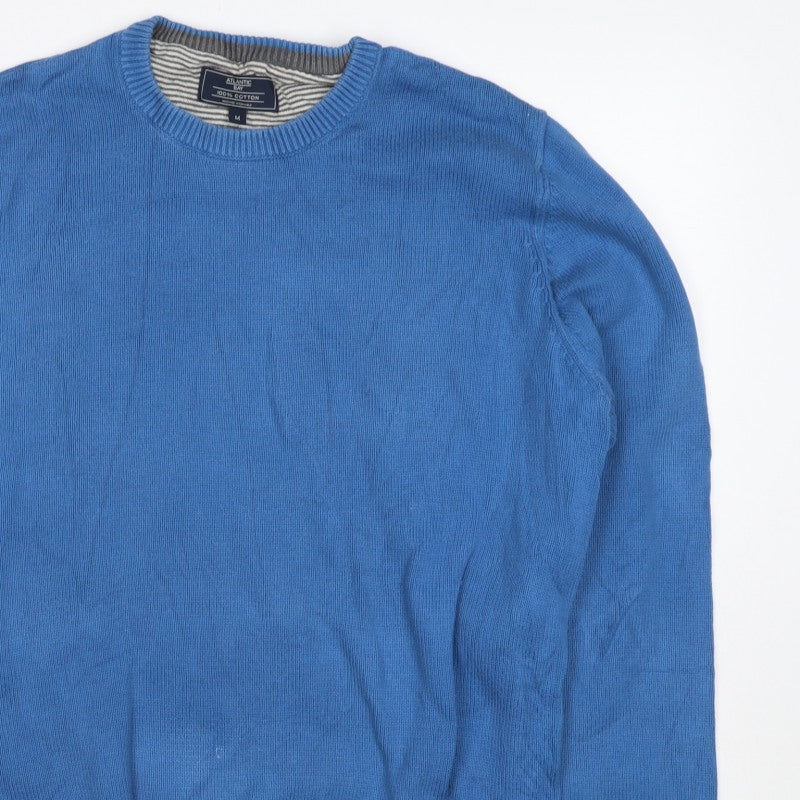 Atlantic Bay Men Blue M Cotton Crew Neck Knit Pullover Jumper