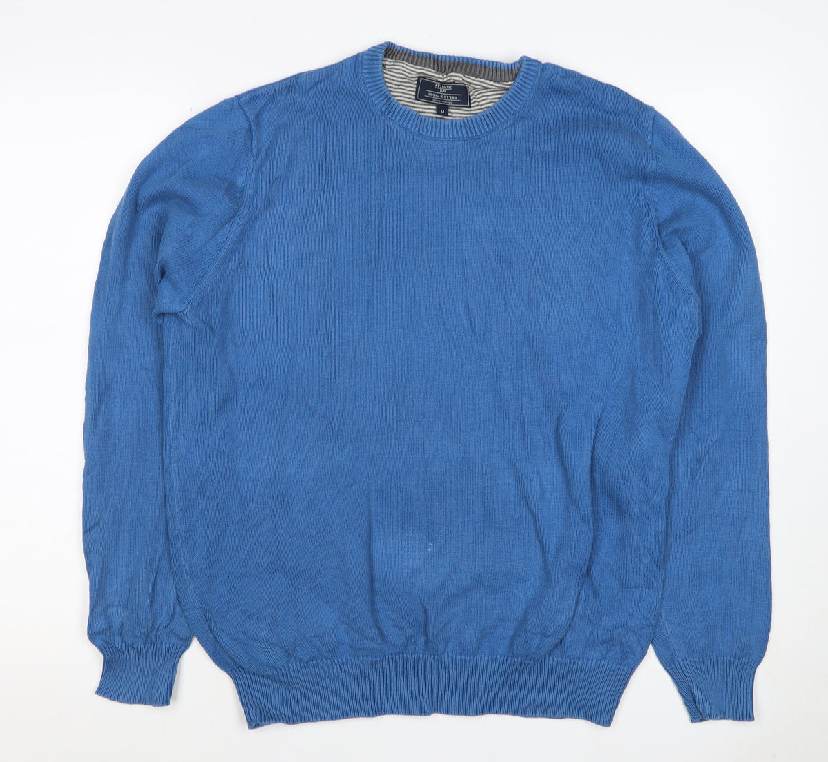 Atlantic Bay Men Blue M Cotton Crew Neck Knit Pullover Jumper