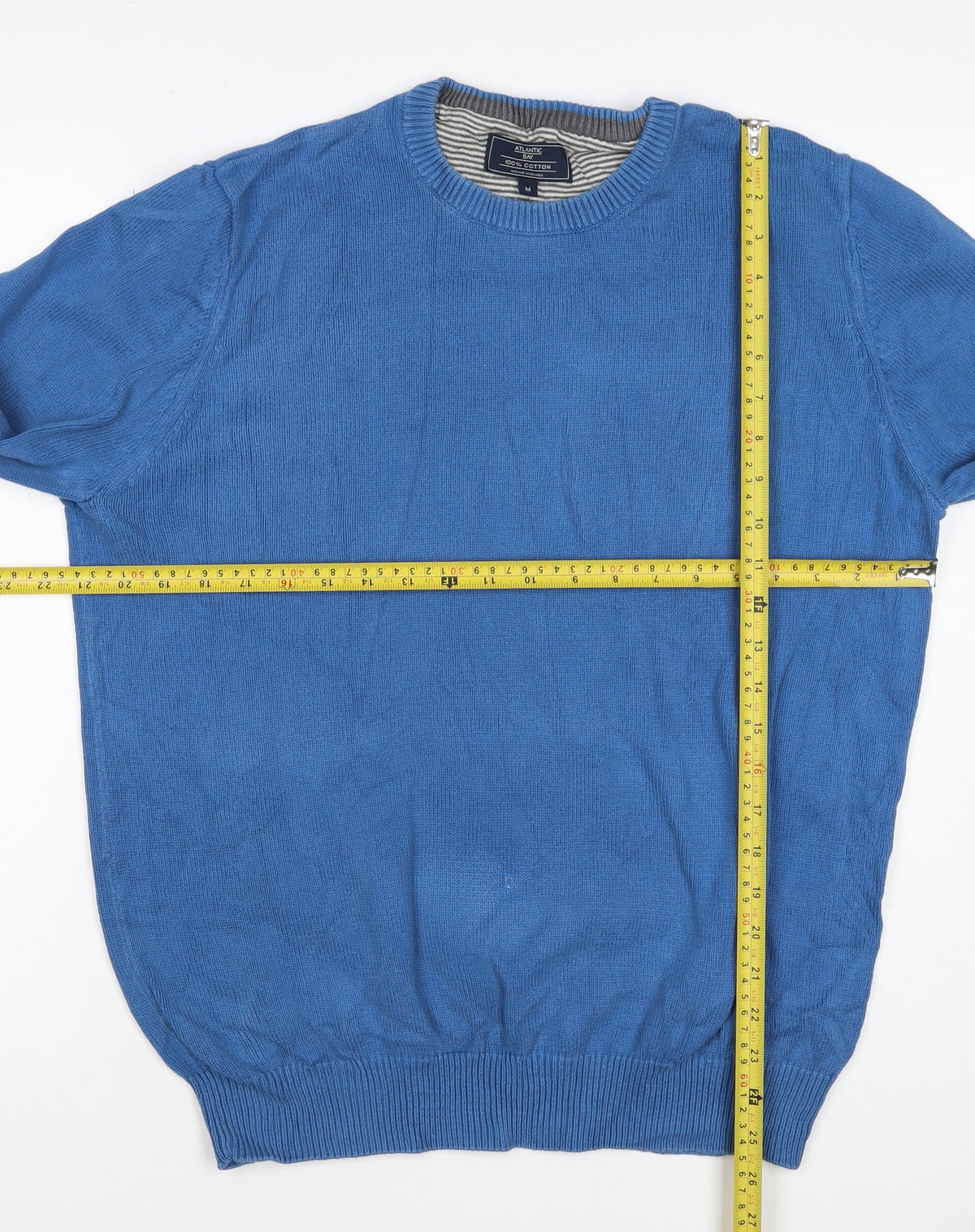 Atlantic Bay Men Blue M Cotton Crew Neck Knit Pullover Jumper