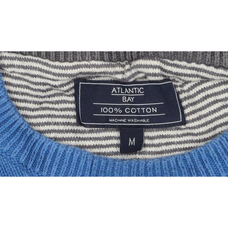 Atlantic Bay Men Blue M Cotton Crew Neck Knit Pullover Jumper