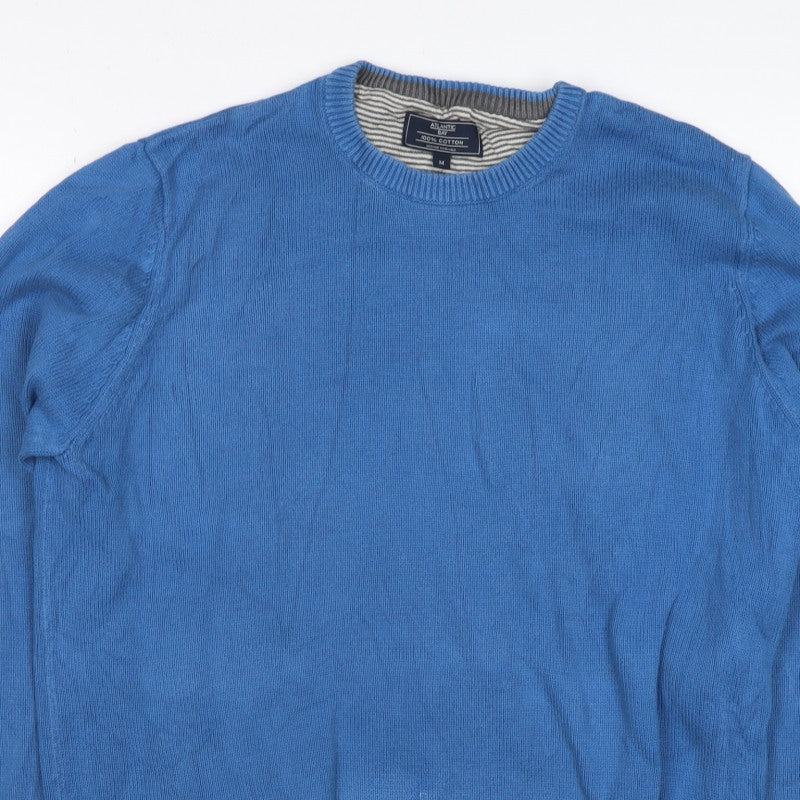Atlantic Bay Men Blue M Cotton Crew Neck Knit Pullover Jumper