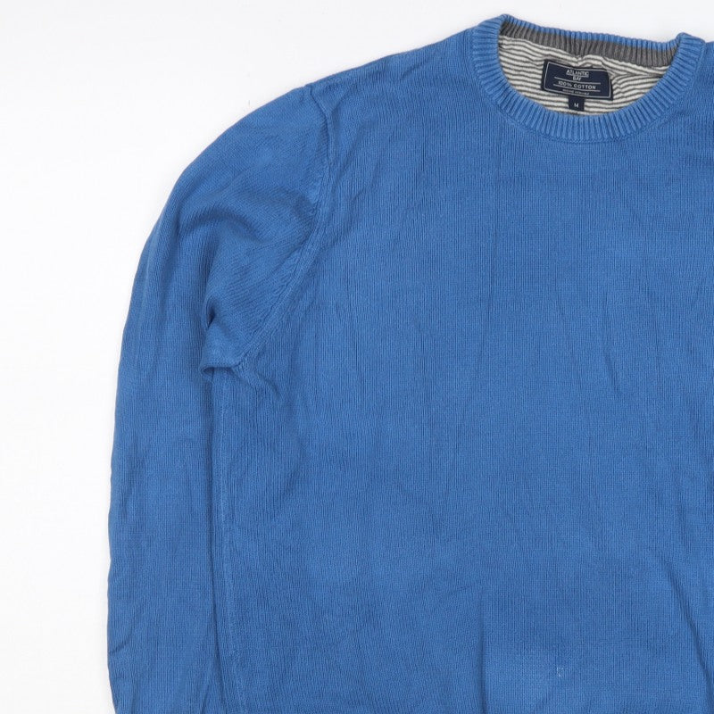 Atlantic Bay Men Blue M Cotton Crew Neck Knit Pullover Jumper