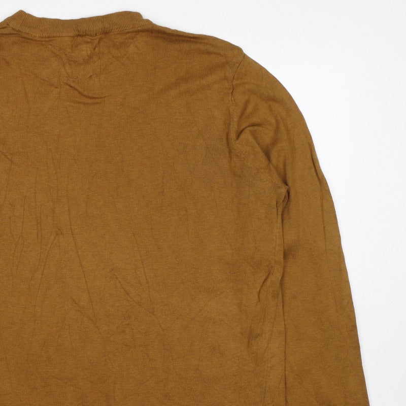 H&M Men’s Brown Cotton Slim Fit Crew Neck Pullover Jumper XL