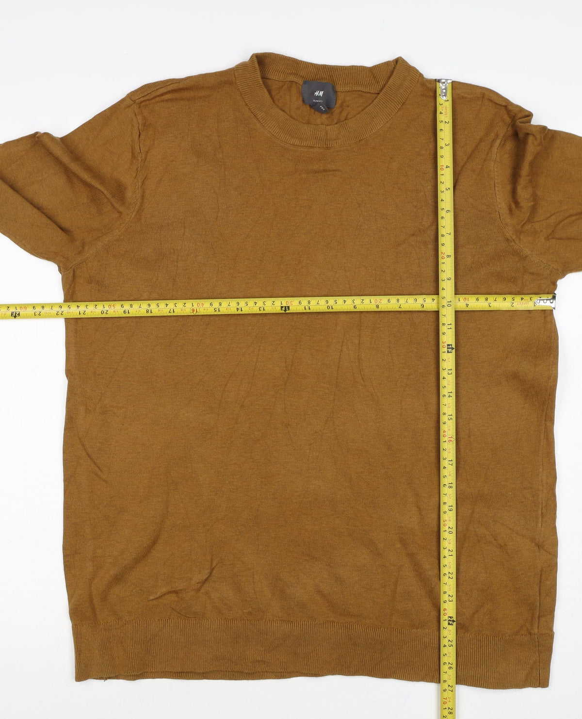 H&M Men’s Brown Cotton Slim Fit Crew Neck Pullover Jumper XL
