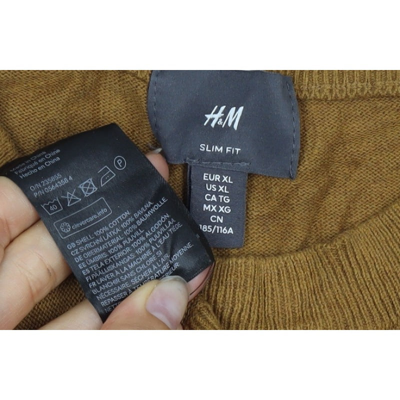 H&M Men’s Brown Cotton Slim Fit Crew Neck Pullover Jumper XL
