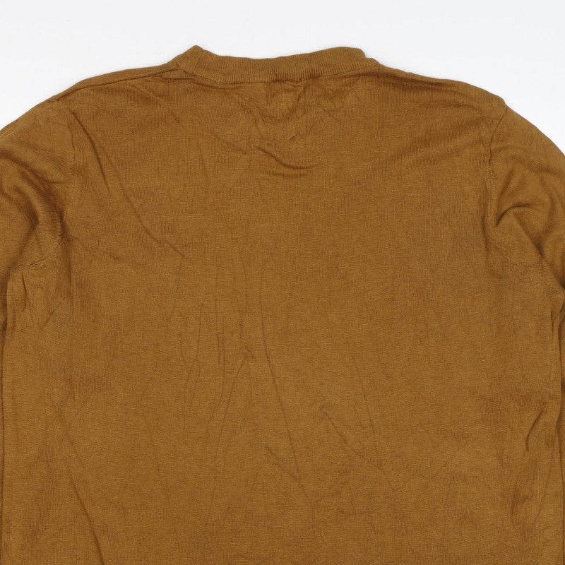 H&M Men’s Brown Cotton Slim Fit Crew Neck Pullover Jumper XL