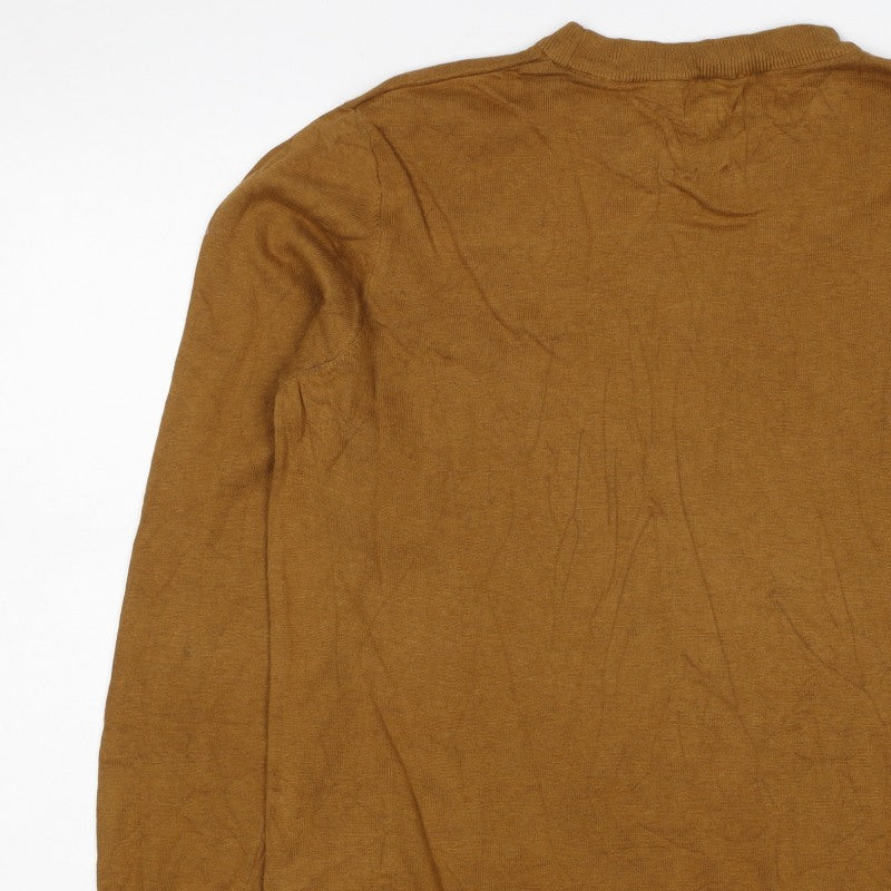 H&M Men’s Brown Cotton Slim Fit Crew Neck Pullover Jumper XL