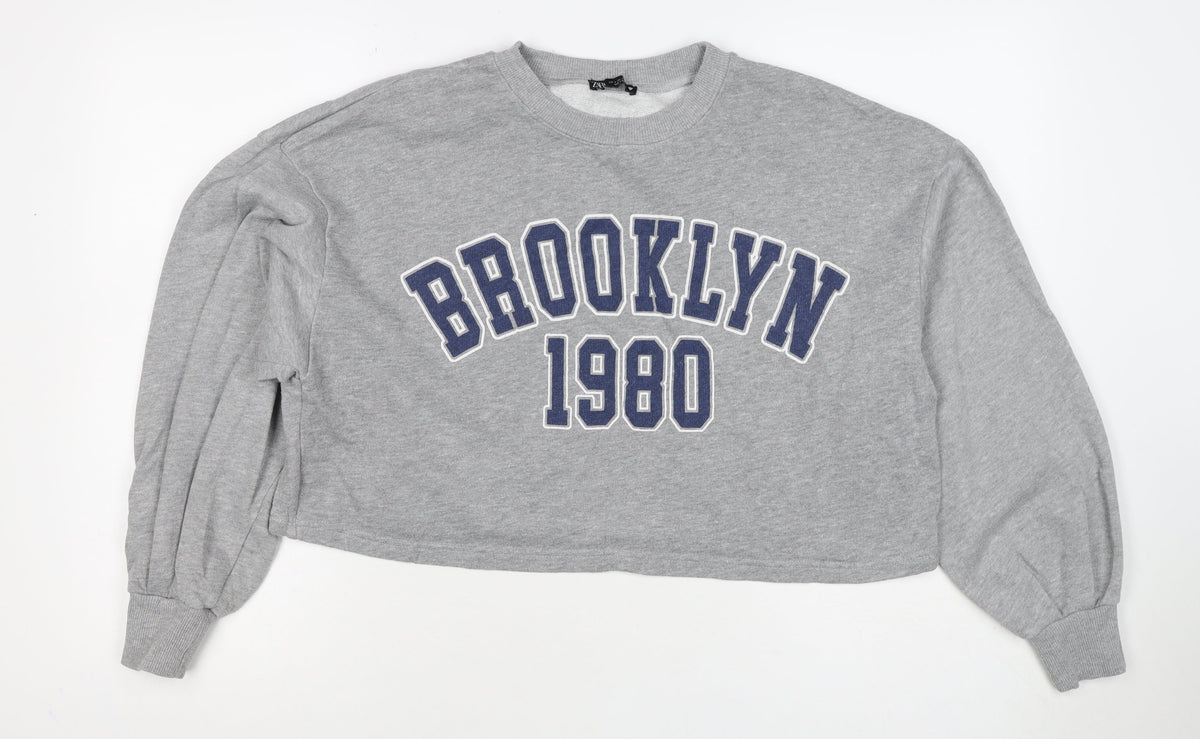 Zara Women Grey UK 8 Pullover Sweatshirt Brooklyn 1980 Graphic