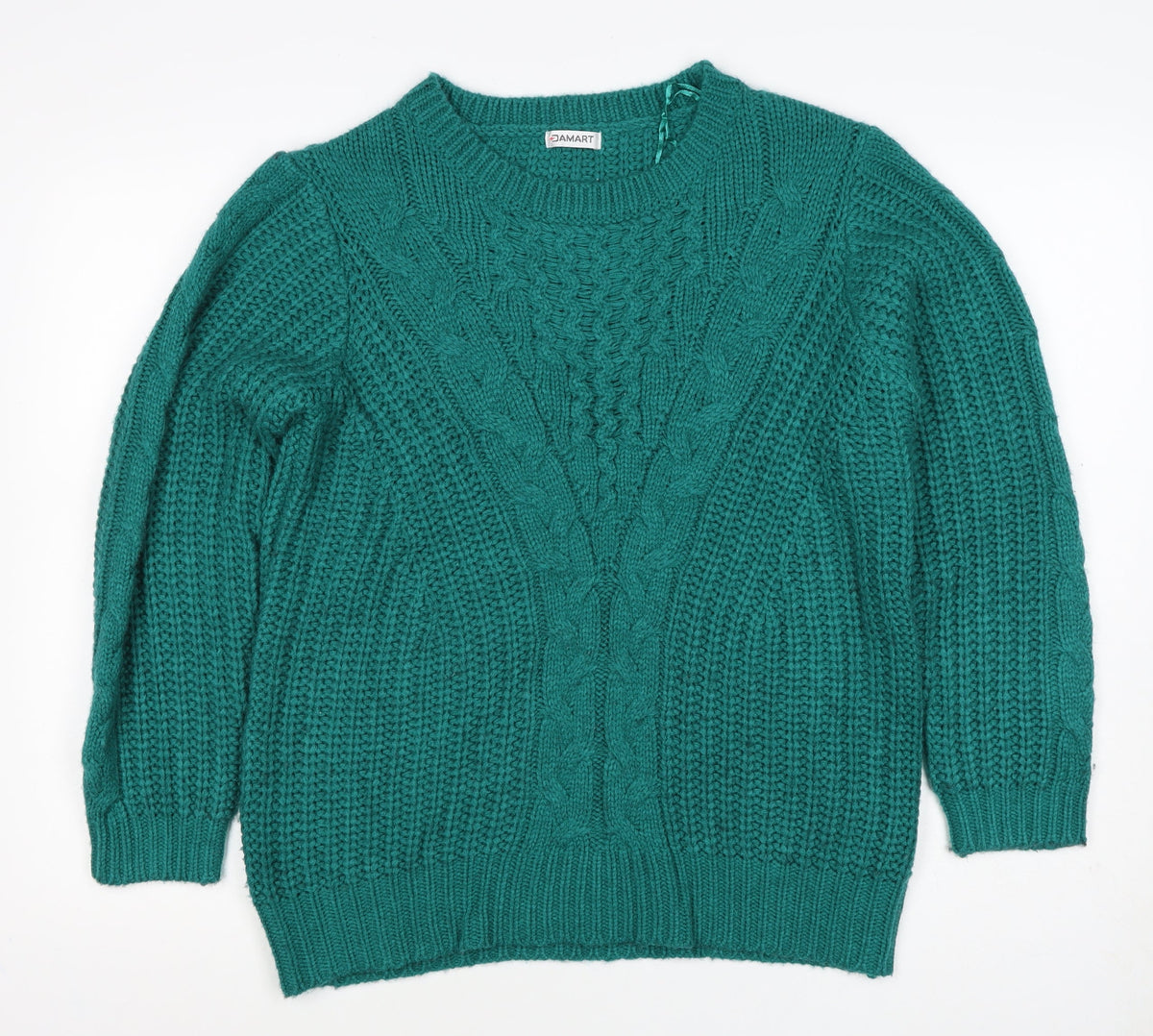 Damart Women Green UK 20 Cable Knit Crew Neck Chunky Pullover Jumper