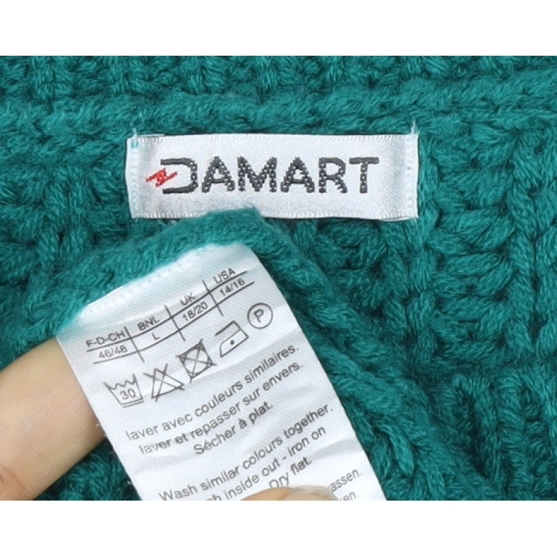 Damart Women Green UK 20 Cable Knit Crew Neck Chunky Pullover Jumper