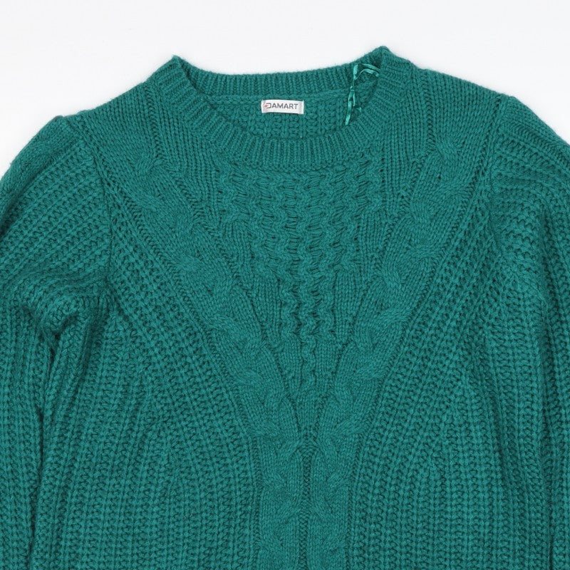 Damart Women Green UK 20 Cable Knit Crew Neck Chunky Pullover Jumper