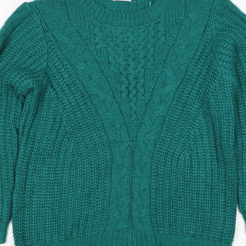 Damart Women Green UK 20 Cable Knit Crew Neck Chunky Pullover Jumper
