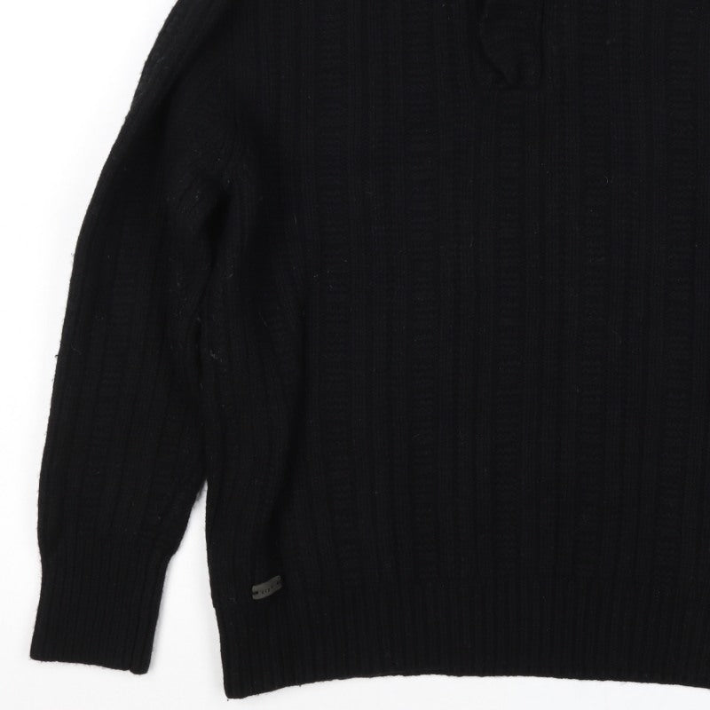Rocha John Rocha Men’s Black XL Cable Knit 1/4 Zip Wool Jumper