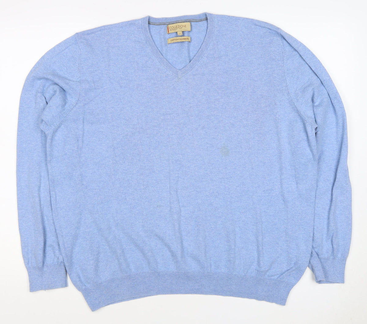 Marks and Spencer Men's Blue XL Cashmere Cotton V-Neck Pullover