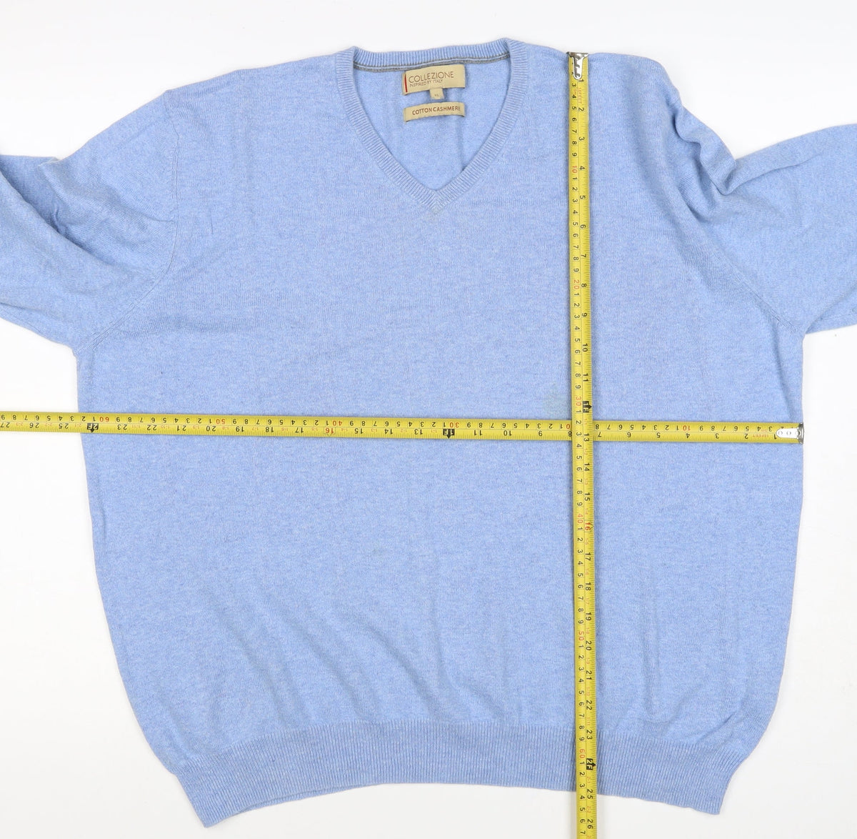 Marks and Spencer Men's Blue XL Cashmere Cotton V-Neck Pullover