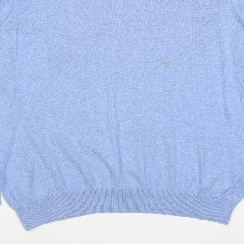 Marks and Spencer Men's Blue XL Cashmere Cotton V-Neck Pullover
