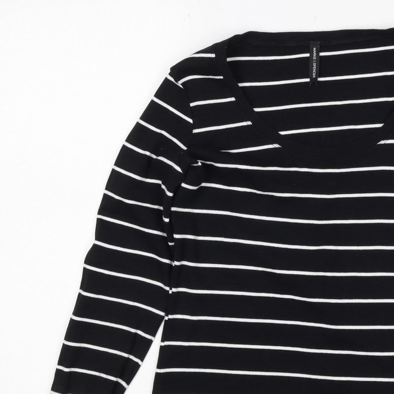 Marks and Spencer Women Black White Striped UK 16 3/4 Sleeve Jersey T-Shirt