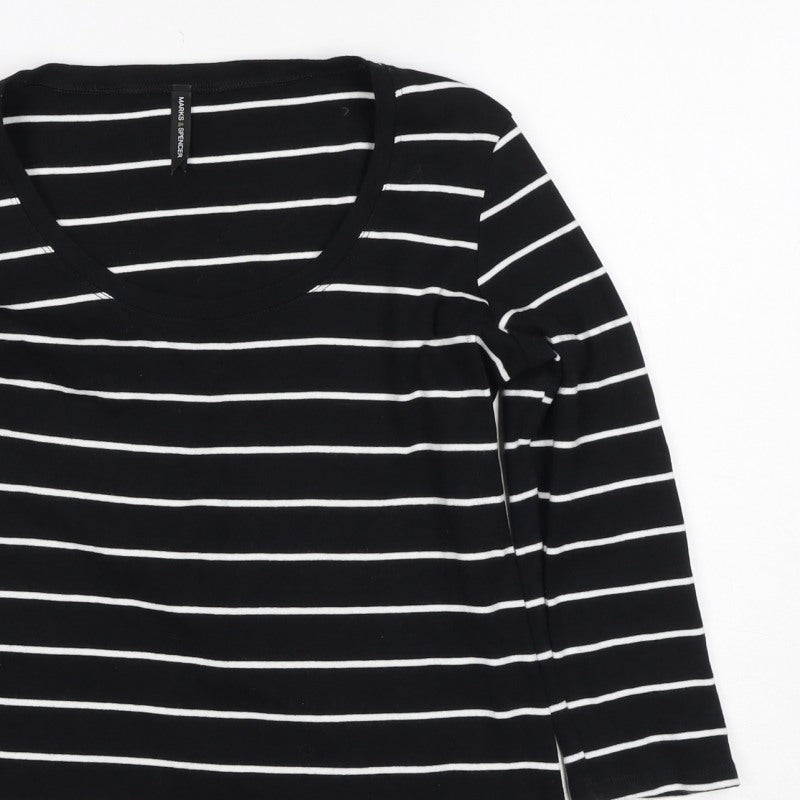 Marks and Spencer Women Black White Striped UK 16 3/4 Sleeve Jersey T-Shirt
