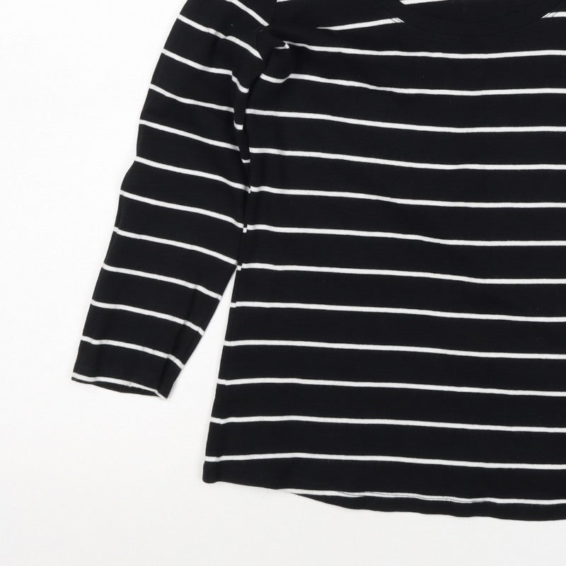 Marks and Spencer Women Black White Striped UK 16 3/4 Sleeve Jersey T-Shirt