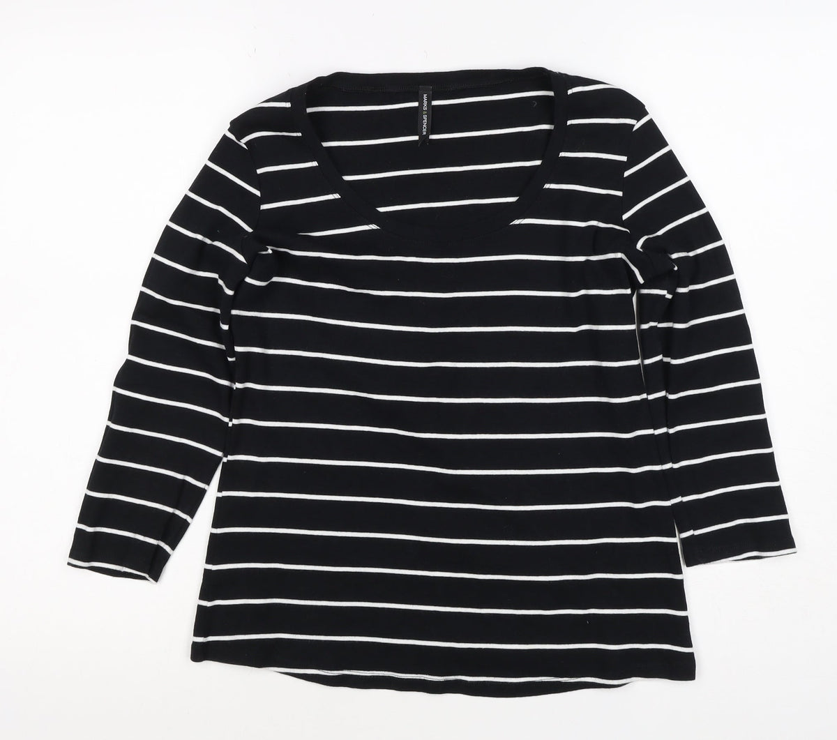 Marks and Spencer Women Black White Striped UK 16 3/4 Sleeve Jersey T-Shirt