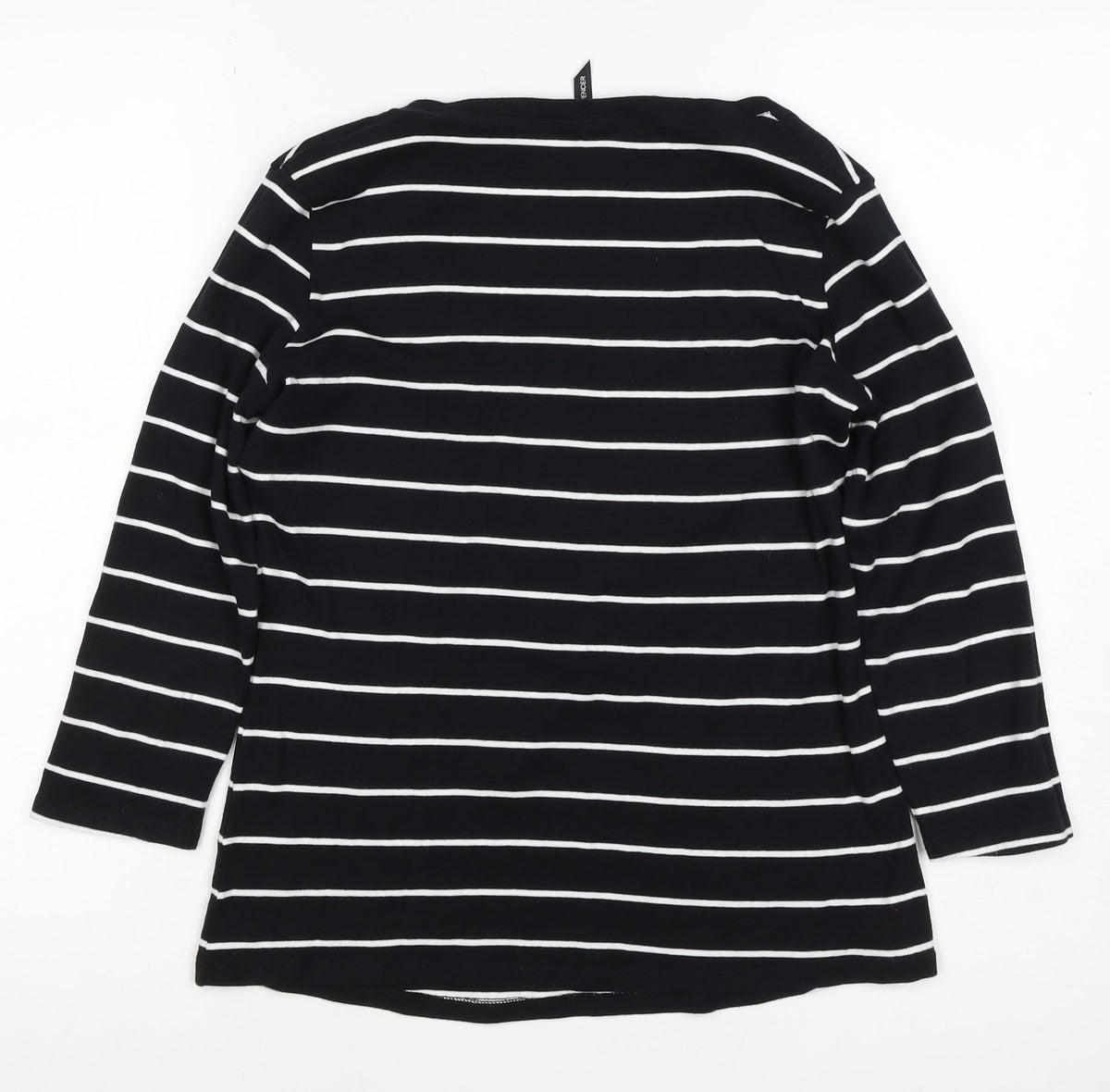 Marks and Spencer Women Black White Striped UK 16 3/4 Sleeve Jersey T-Shirt