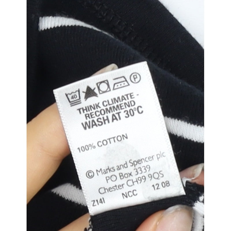 Marks and Spencer Women Black White Striped UK 16 3/4 Sleeve Jersey T-Shirt