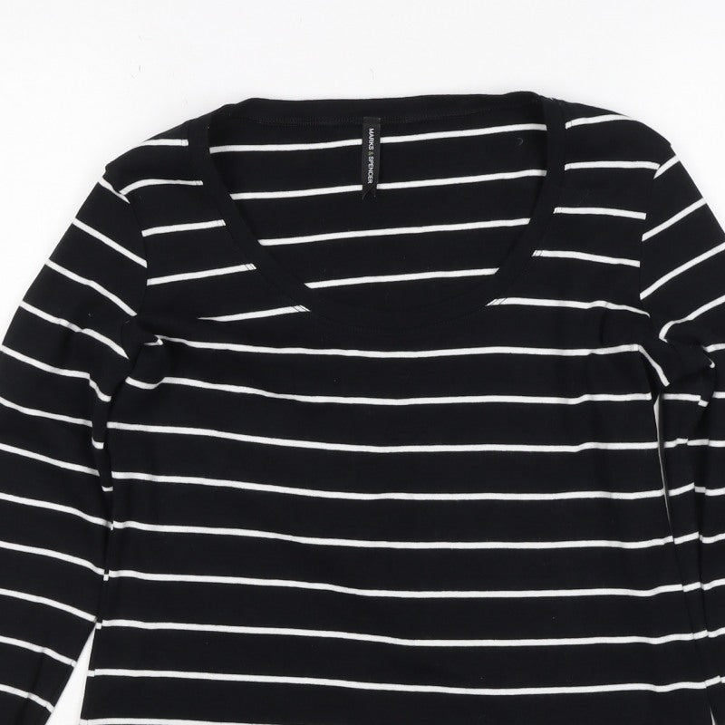 Marks and Spencer Women Black White Striped UK 16 3/4 Sleeve Jersey T-Shirt