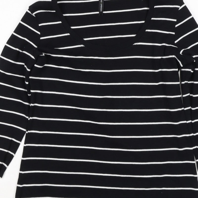 Marks and Spencer Women Black White Striped UK 16 3/4 Sleeve Jersey T-Shirt