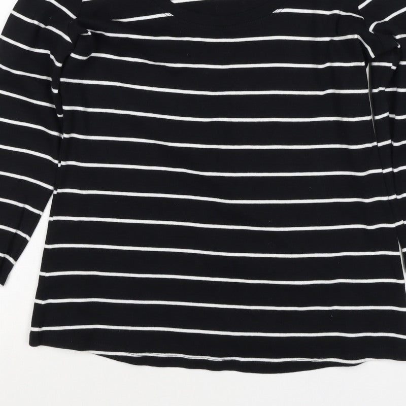 Marks and Spencer Women Black White Striped UK 16 3/4 Sleeve Jersey T-Shirt
