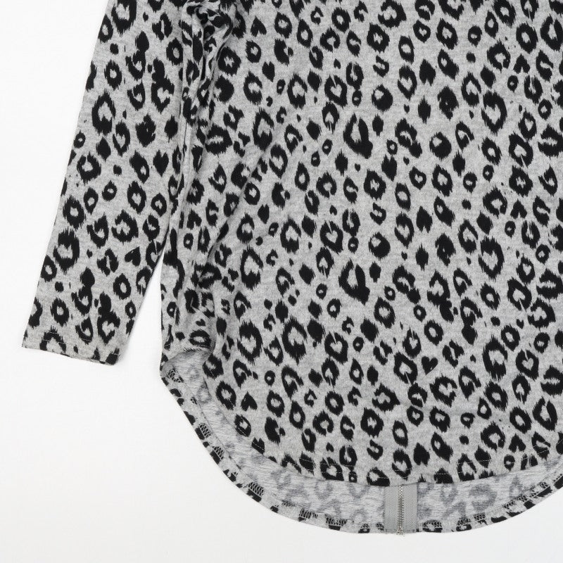 Voulez Vous Women Grey Leopard Print Zip Tunic Top Size S Long Sleeve
