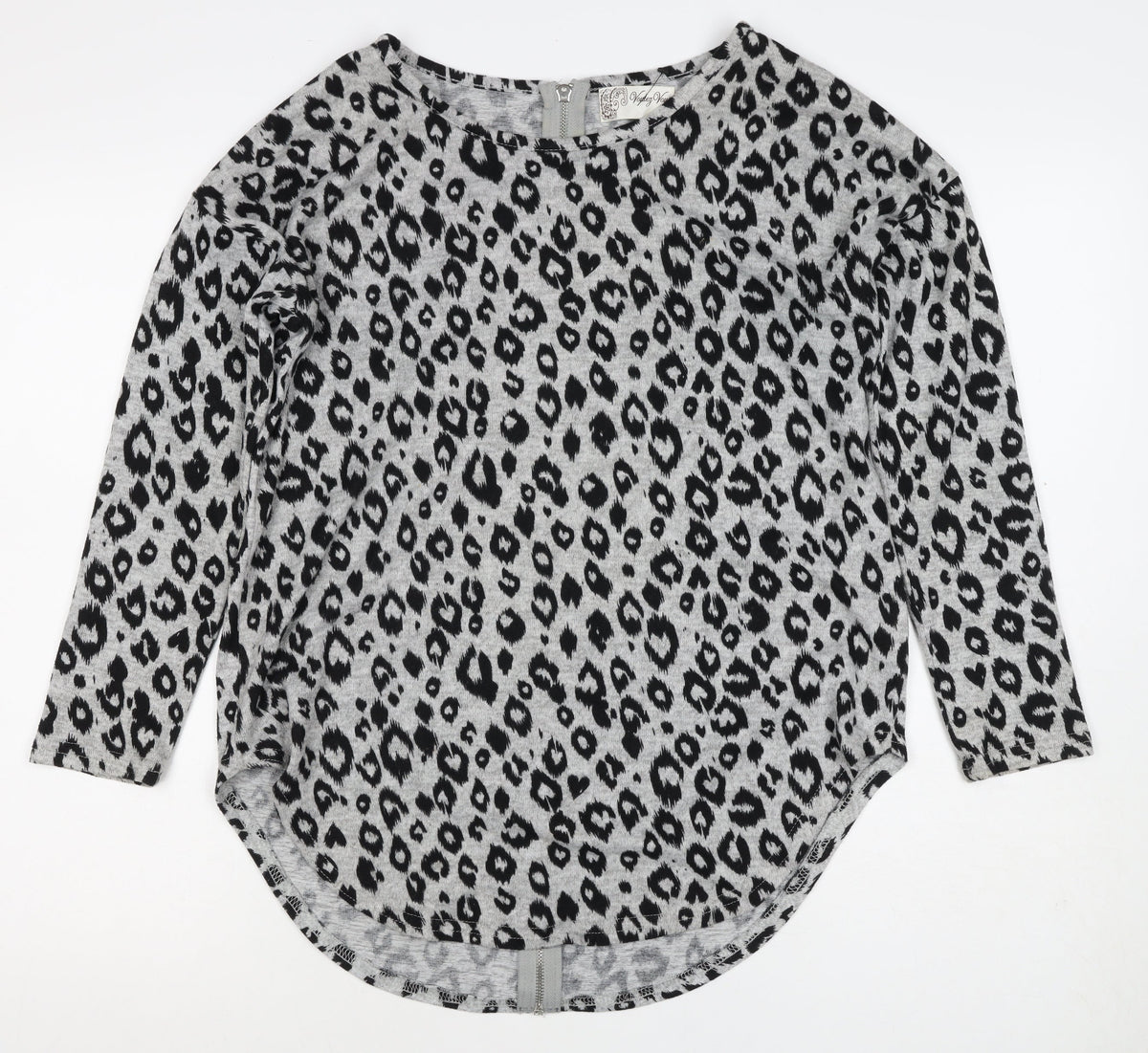 Voulez Vous Women Grey Leopard Print Zip Tunic Top Size S Long Sleeve