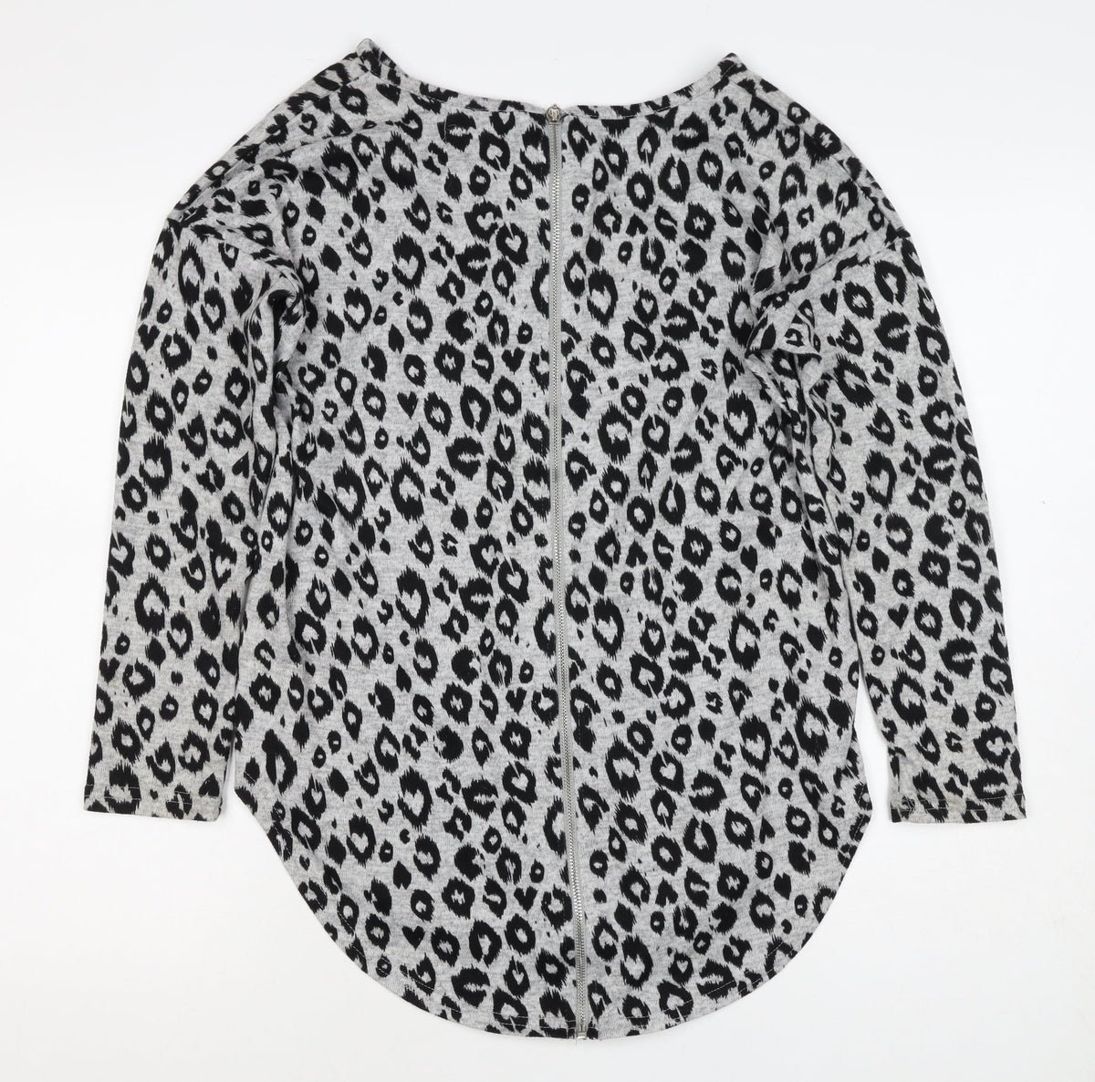 Voulez Vous Women Grey Leopard Print Zip Tunic Top Size S Long Sleeve