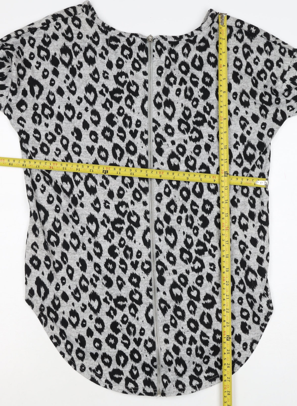 Voulez Vous Women Grey Leopard Print Zip Tunic Top Size S Long Sleeve