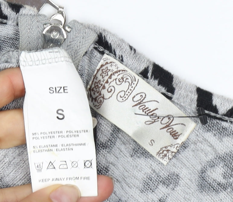 Voulez Vous Women Grey Leopard Print Zip Tunic Top Size S Long Sleeve