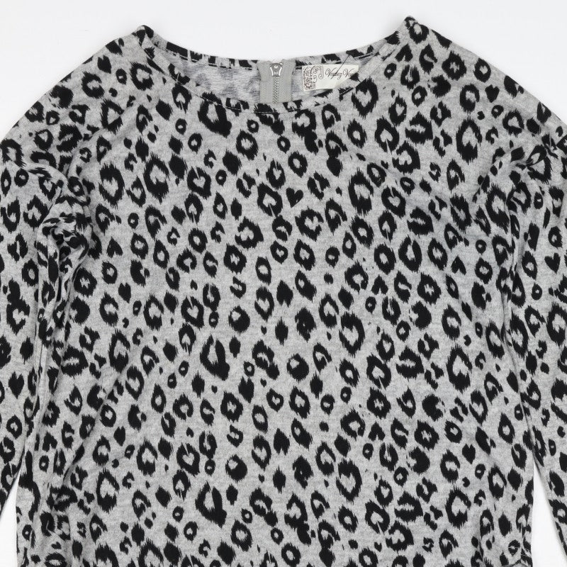 Voulez Vous Women Grey Leopard Print Zip Tunic Top Size S Long Sleeve