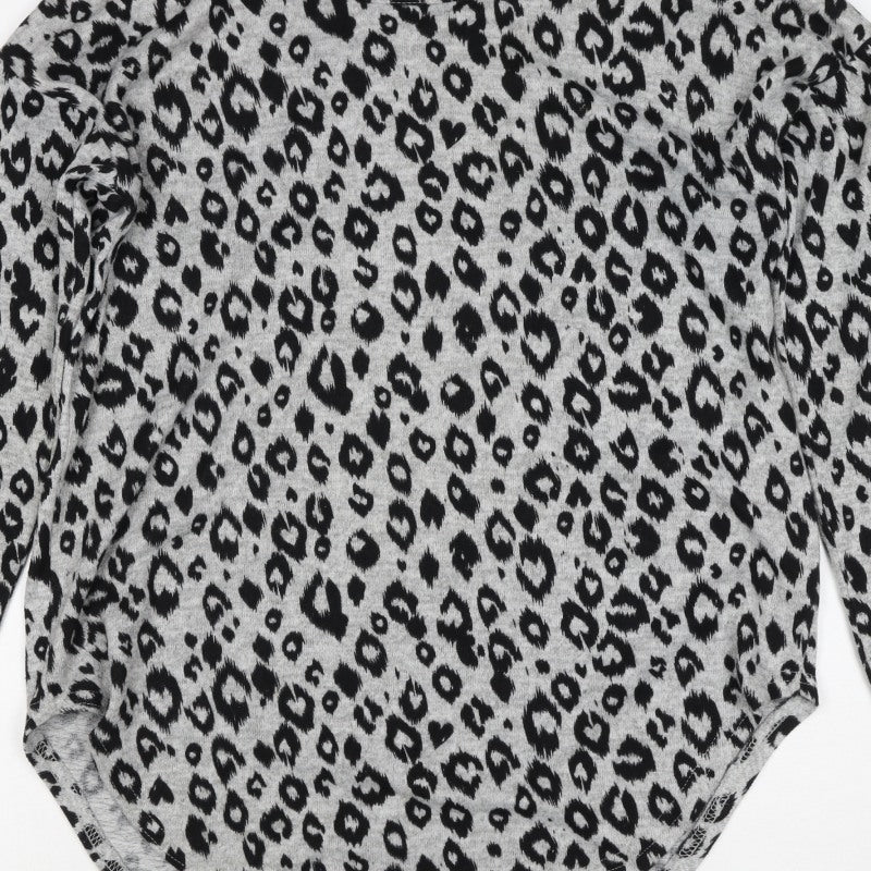 Voulez Vous Women Grey Leopard Print Zip Tunic Top Size S Long Sleeve