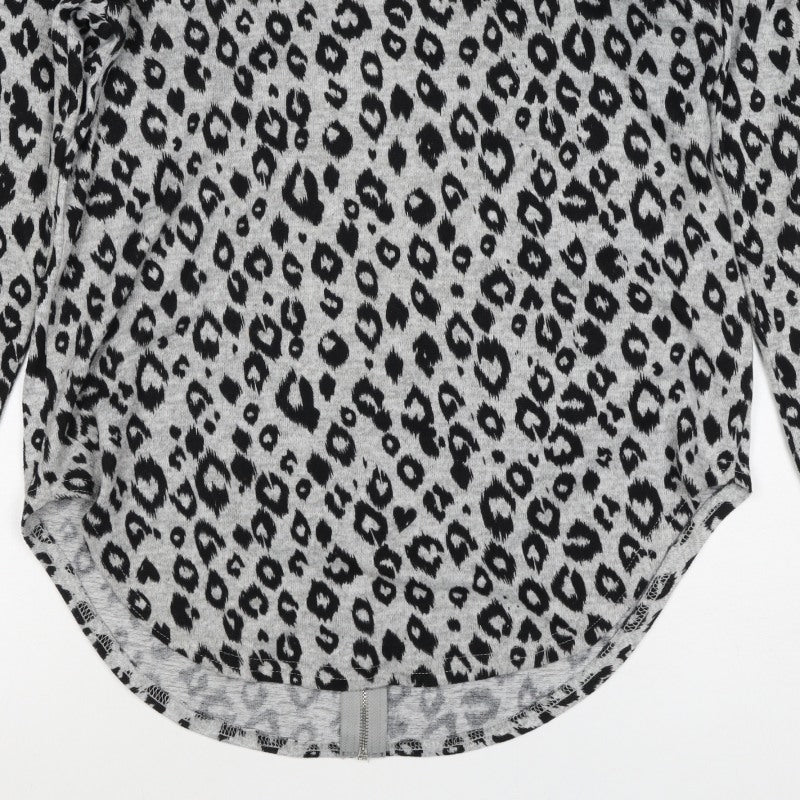 Voulez Vous Women Grey Leopard Print Zip Tunic Top Size S Long Sleeve