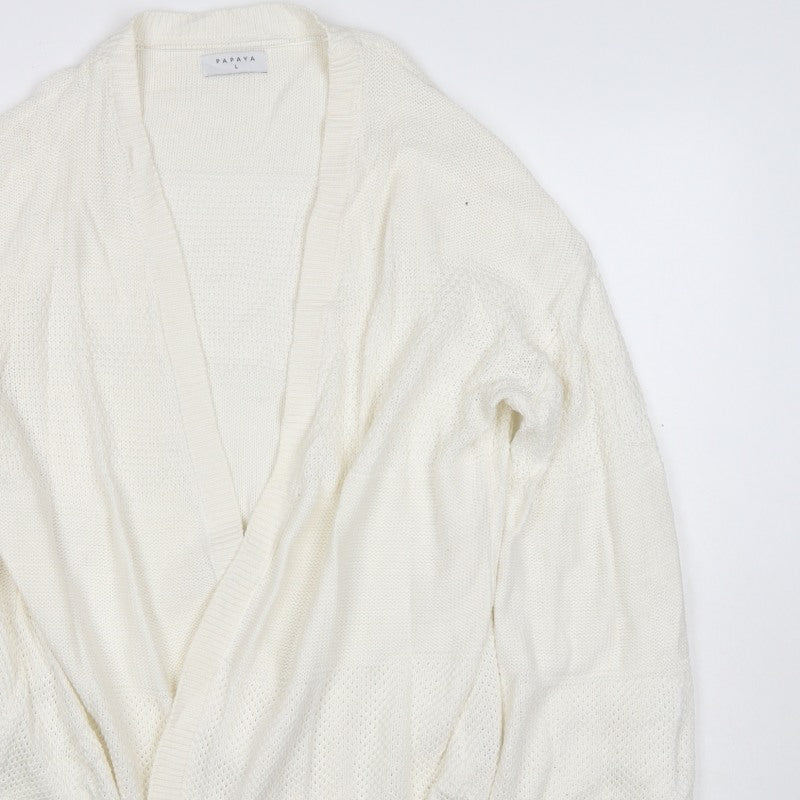 Papaya Women Ivory L Open Knit V-Neck Oversized Cardigan