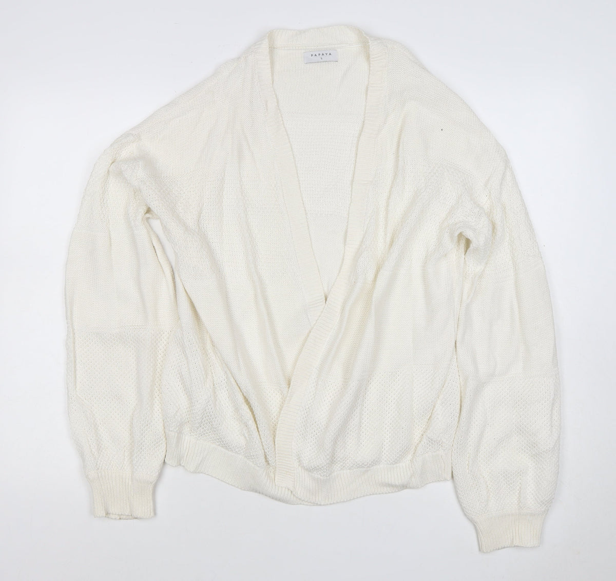 Papaya Women Ivory L Open Knit V-Neck Oversized Cardigan