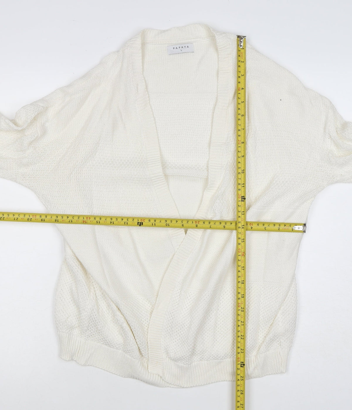 Papaya Women Ivory L Open Knit V-Neck Oversized Cardigan