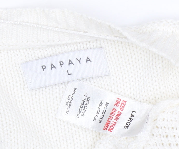 Papaya Women Ivory L Open Knit V-Neck Oversized Cardigan