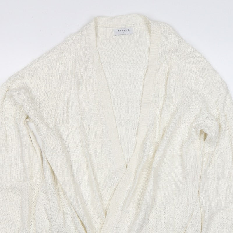 Papaya Women Ivory L Open Knit V-Neck Oversized Cardigan