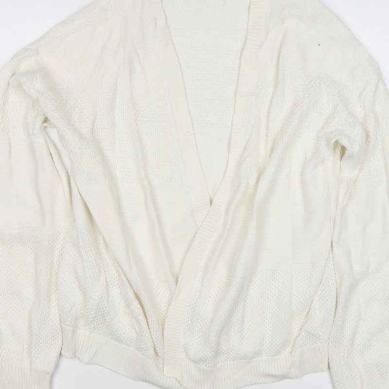 Papaya Women Ivory L Open Knit V-Neck Oversized Cardigan