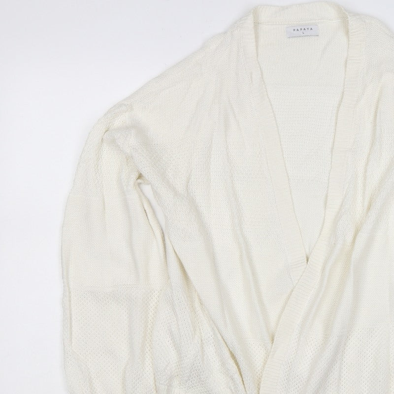 Papaya Women Ivory L Open Knit V-Neck Oversized Cardigan