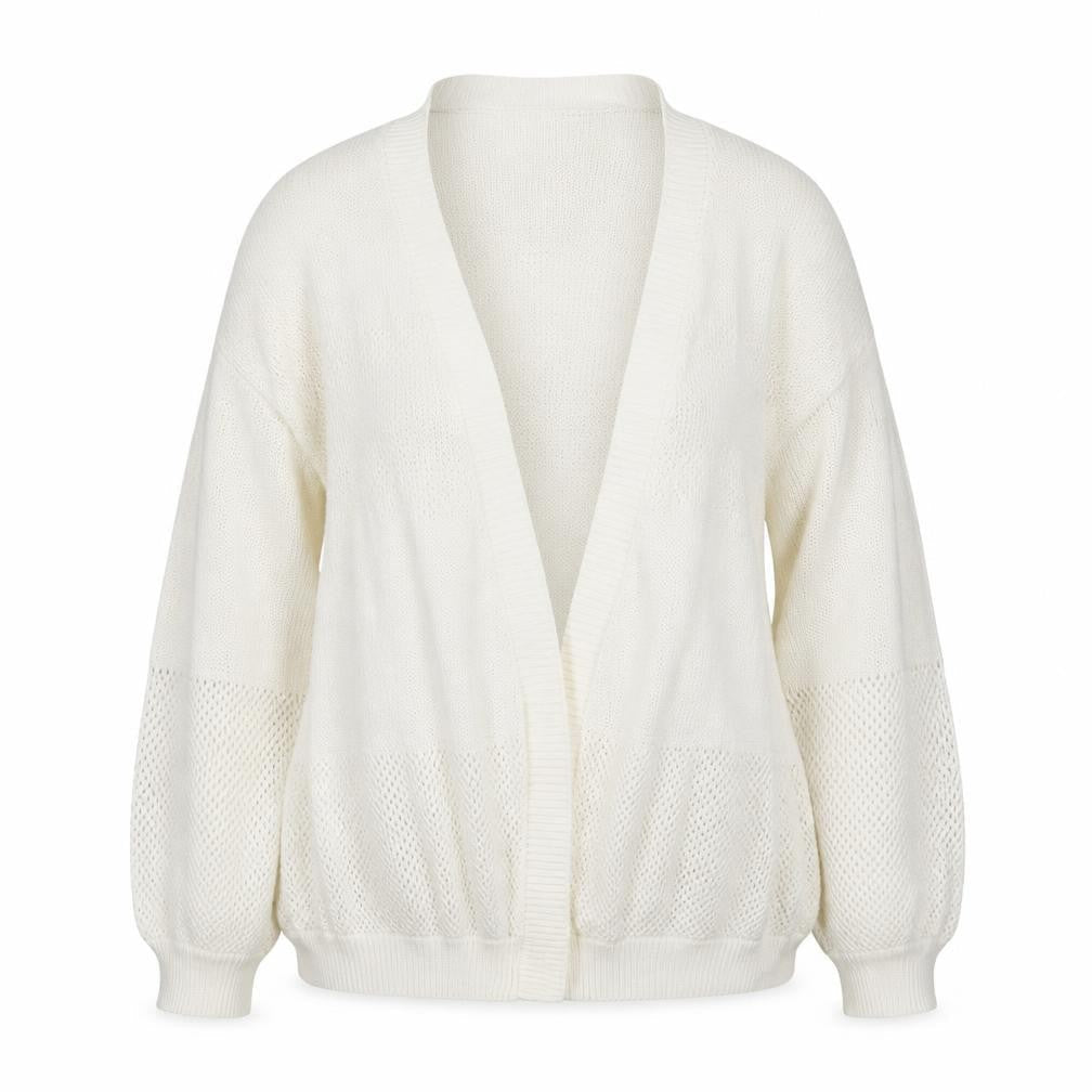 Papaya Women Ivory L Open Knit V-Neck Oversized Cardigan