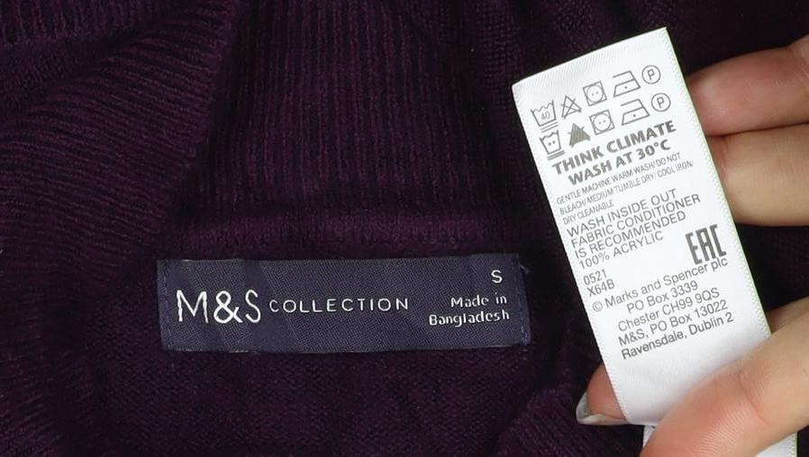 Marks & Spencer Women's Purple S Roll Neck Cotton Knit Jumper