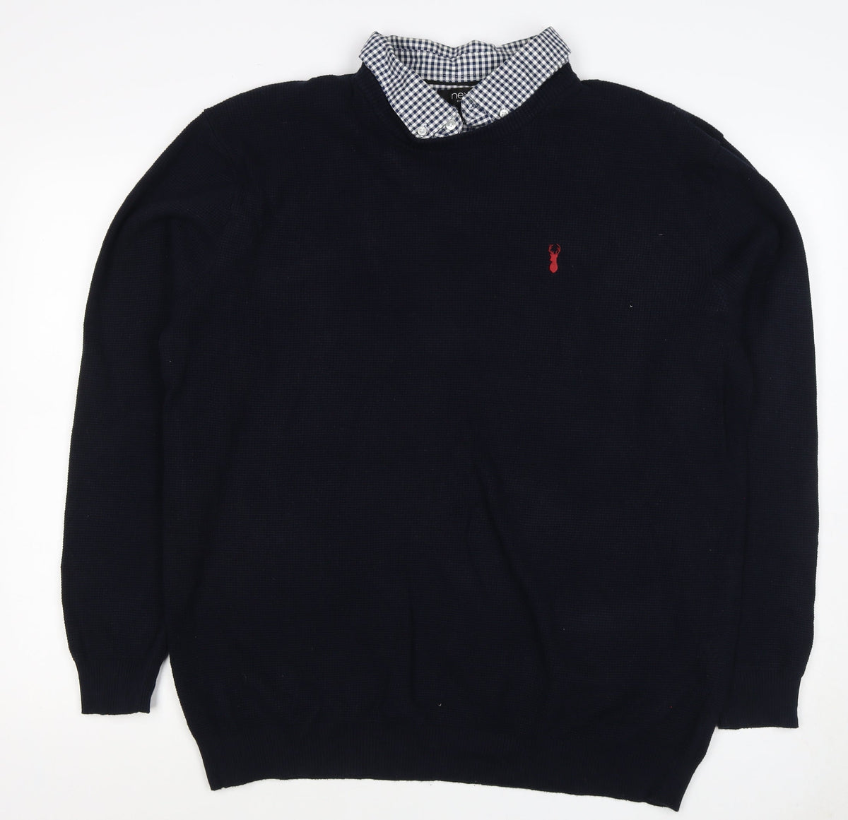 Next Teens Navy 3XL Cotton Knit Mock Shirt Collar Pullover Jumper
