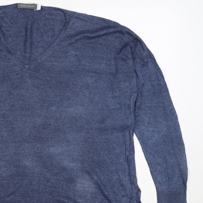 Mint Velvet Women’s Blue V-Neck Fine Knit Pullover Jumper M